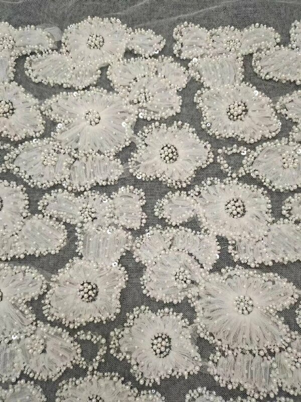 2024 Newest Bridal Dress Fabric 130cm Width Sequins Lace Fabric Organza Dress Embroidery Lace Selling By Yard