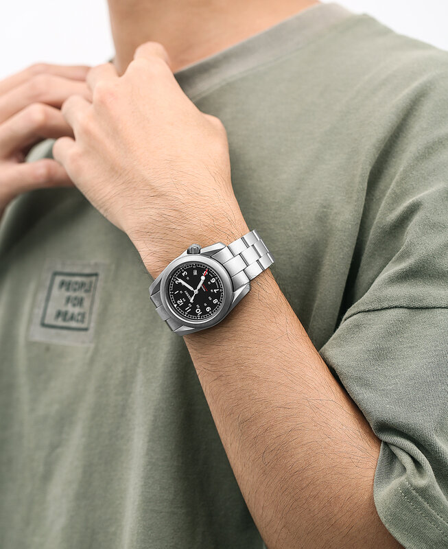 BOderry-メンズ自動巻き腕時計,耐水性100m腕時計,チタン,軍事,耐水性