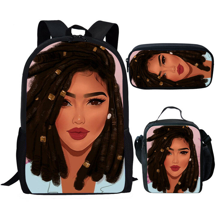 Popularne kreatywne nowości śmieszne afrykańskie dziewczyny z nadrukiem 3 sztuk/zestaw szkolne torby mała torba na laptopa plecak piórnik torba na Lunch