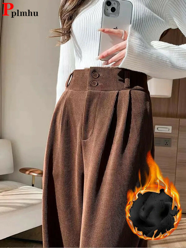 Hoge Taille Plus Fluwelen Wijde Pijpen Broek Casual Winter Warme Rechte Pantalones Koreaanse Mode Dikker Oversized 4xl Joggingbroek Nieuw