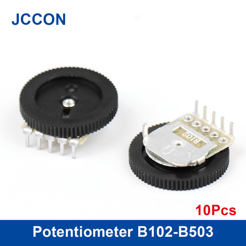 10Pcs Double/Single Gear Tuning Potentiometer B102/502/103/203/503/104 1K 5K 10K 20K 100K 3/5PIN Dual Dial Potentiometer