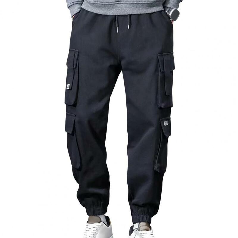 Męskie spodnie Cargo z elastyczną talią Męskie spodnie Cargo ze sznurkiem w talii z paskiem na kostce i wieloma dla Streetwear