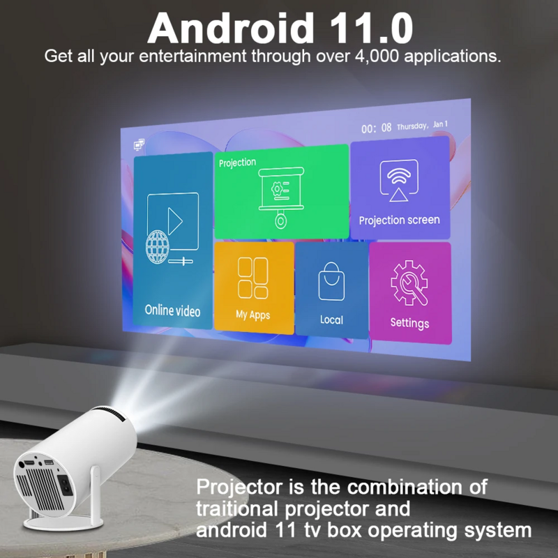 Magcubic-Projetor HY300 PRO 4K Android 11, WiFi duplo 6, 260ANSI, Allwinner H713, BT5.0, 1080P, 1280x720P, Cinema em casa, ao ar livre