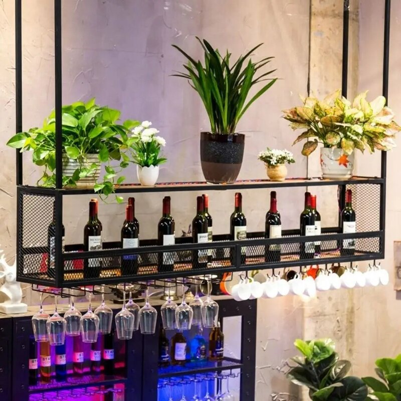 Gantungan Besi Tempa Rak Anggur Gantung Kabinet Dinding Rumah Tangga Rak Piala Terbalik Furnitur Bar untuk Rumah Estantes De Vino