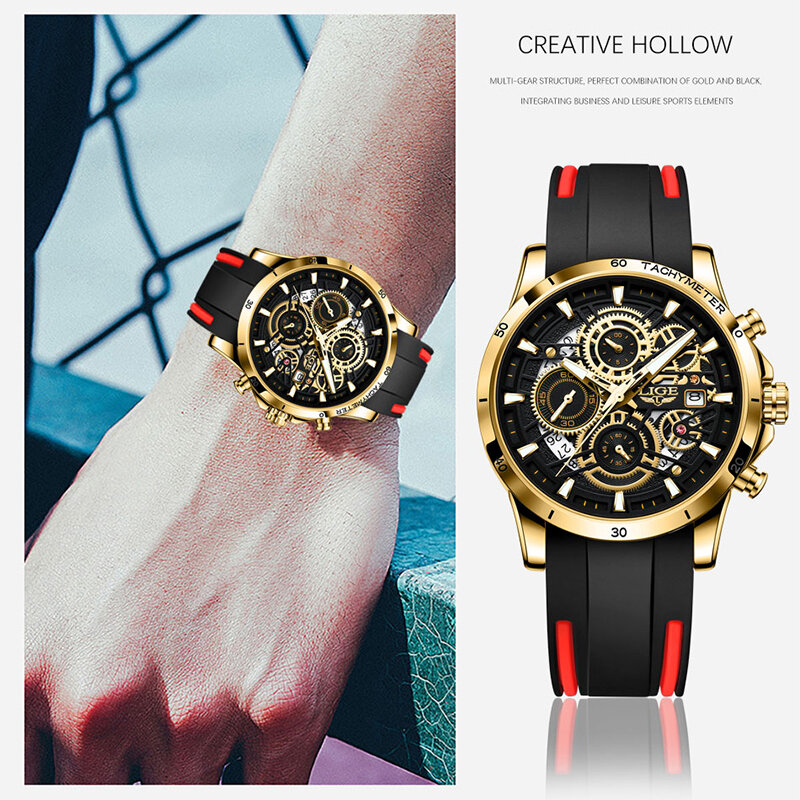 Часы наручные LIGE Мужские кварцевые с хронографом, роскошные спортивные водонепроницаемые большие креативные, в стиле милитари, силикон