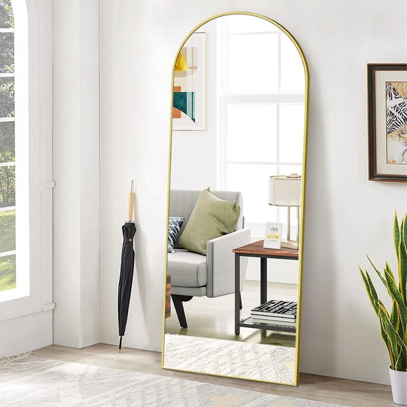 아치형 바닥 거울, 전체 길이 거울, 벽 거울, 걸거나 기울어진 아치형 탑, 전신 거울, 침실용 스탠드 포함, 65 인치 x 24 인치