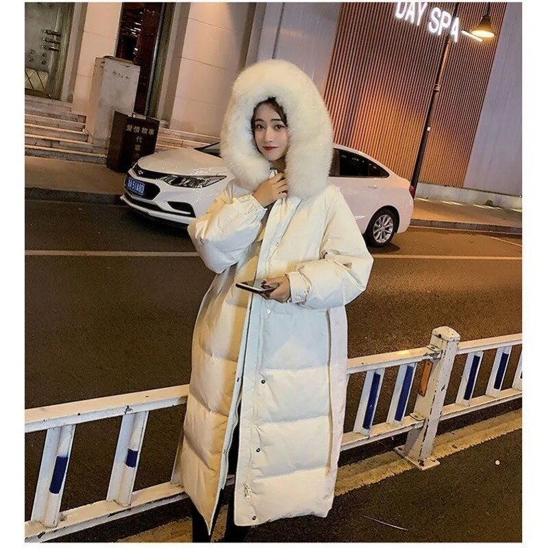2023 New Women Down Jacket Winter Coat Female Mid Length Version Parkas Loose Thick Warm Outwear Hooded Real Fur Collar Overcoat