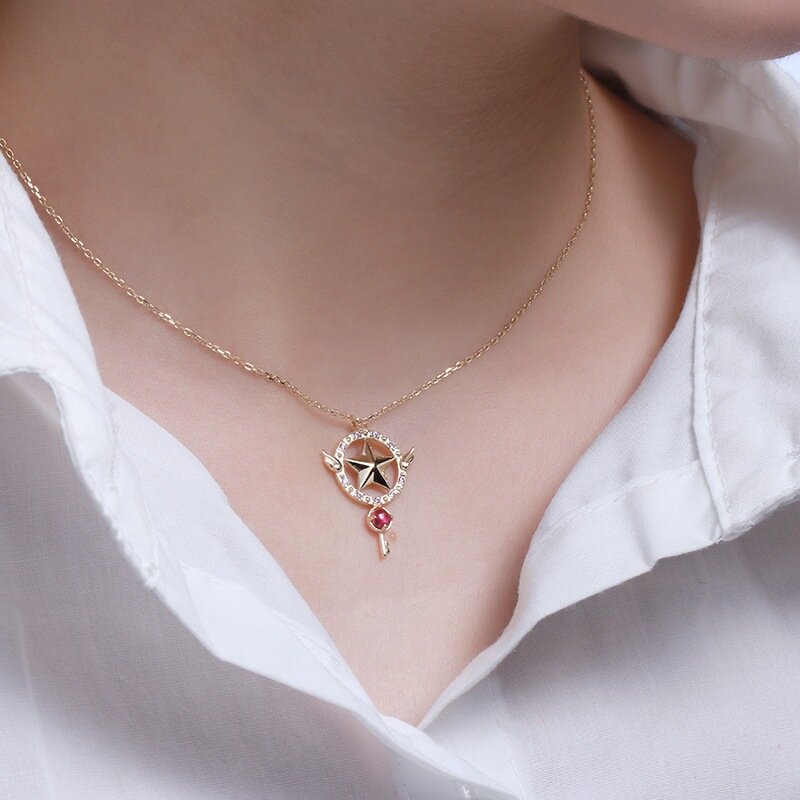 Anime Sailor Moon Necklace Love Wings Magic Stick Pendant Necklace Girl Jewelry Gift Cosplay Prop Choker