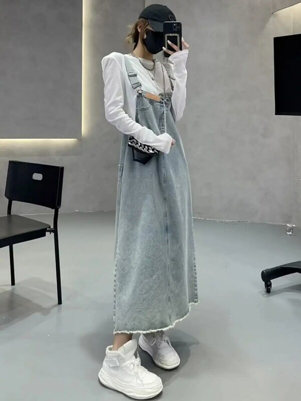 Mono vaquero de cintura alta para mujer, vestido camisola adelgazante, holgado, a la moda, versión coreana, novedad de verano 2024