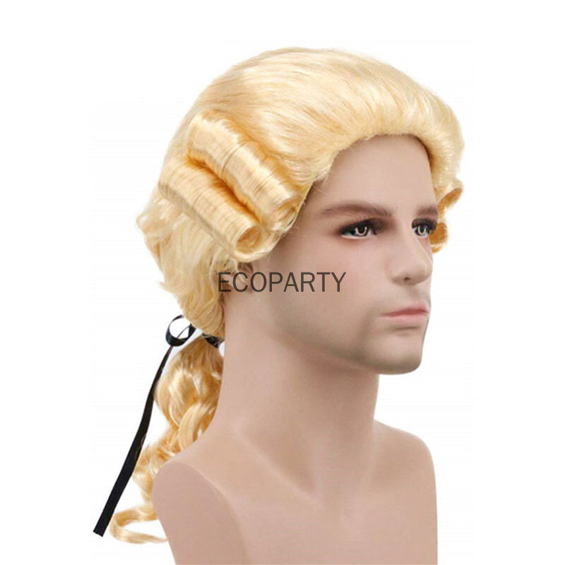 Lawyer Judge Baroque Cosplay Curly Wig Grey White Black Men Costume Wigs Deluxe Historical Long Synthetic Wig For Halloween 2022