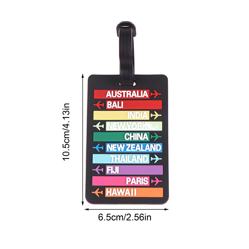 Etiqueta de equipaje con nombre de país, letras de moda, soporte de dirección, identificador de silicona, accesorios de viaje