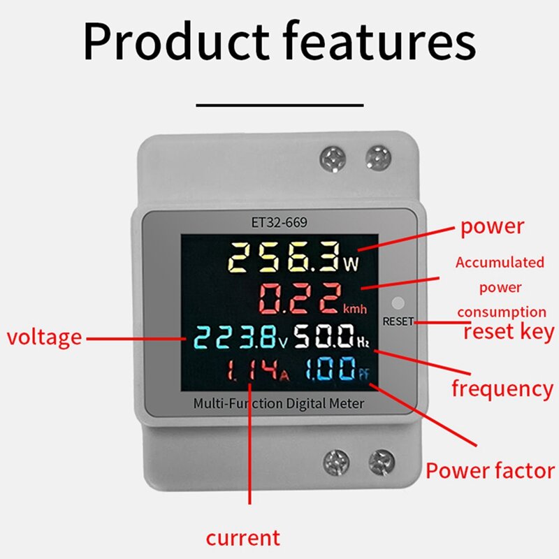 Intelligent Electricity Meter 220V Voltage Current Power Frequency Factor Meter Rail Type Meters