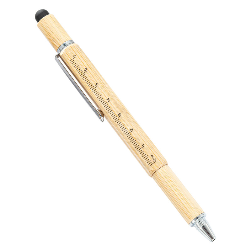 قلم حبر جاف من الخيزران للهاتف ، مفك متعدد الوظائف ، مسطرة دقيقة ، قلم حبر جاف للفرجار ، قلم لمس ، مقياس مستوى ، 6 في 1
