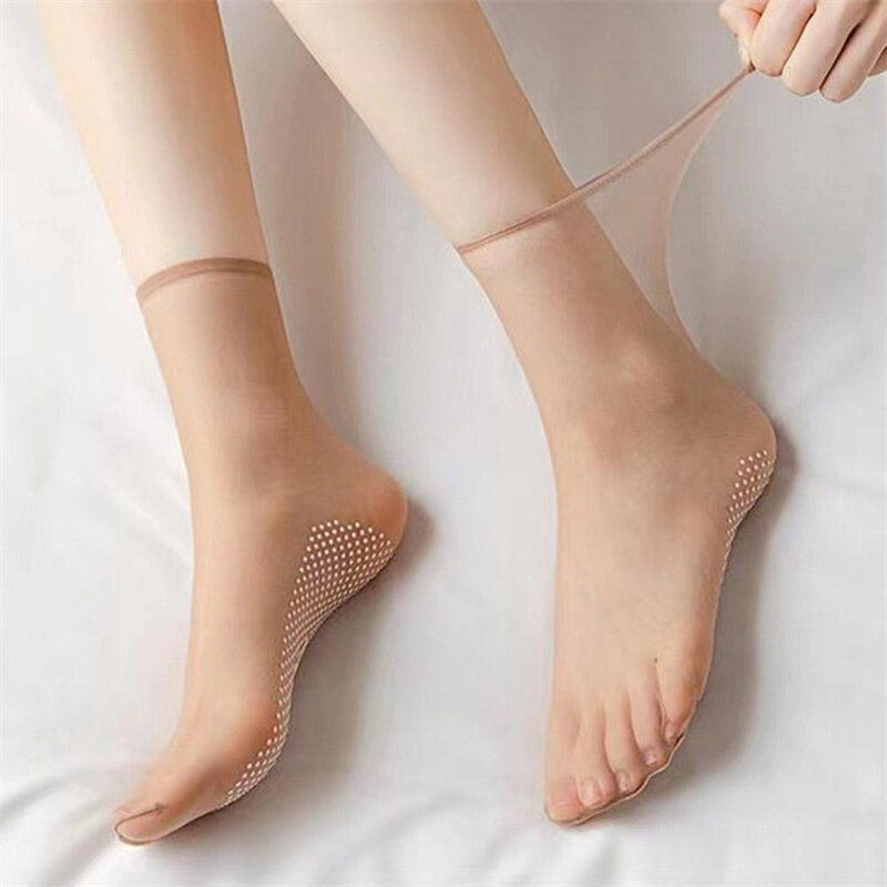 Ультратонкие дышащие носки, женские нескользящие прозрачные эластичные шелковые носки со стразами, Нейлоновые женские летние короткие носки до щиколотки