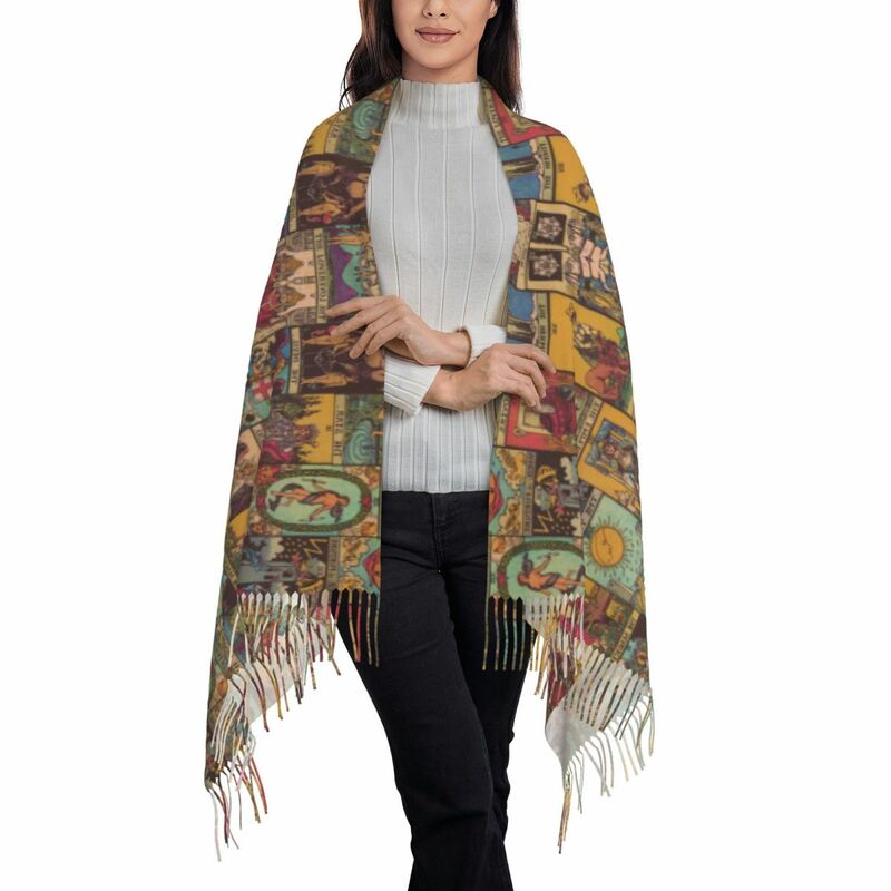 Printed The Major Arcana Of Tarot Vintage Patchwork Scarf Men Women Winter Fall Warm Scarves Occult Witch Spiritual Shawl Wrap