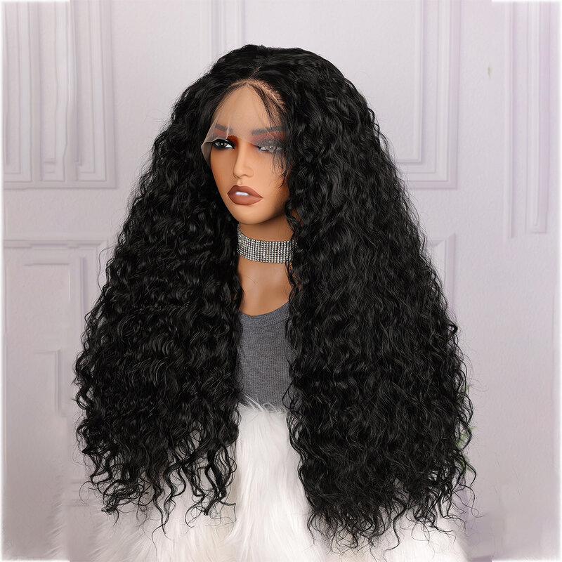 Кудрявые мягкие 26 дюймов длинный 180-плотный кружевной передний парик для черных женщин малыш волос черный бесклеевой предварительно выщипанный термостойкий ежедневный парик