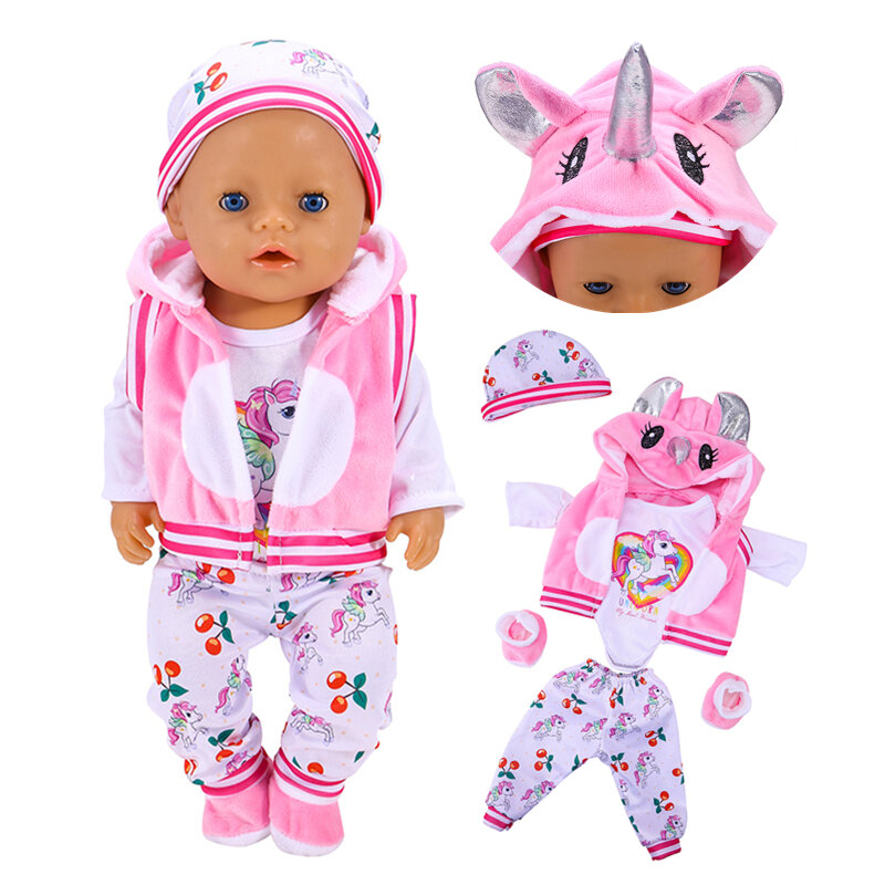 Boneca roupa para 17 Polegada 43 cm bonecas unicórnio roupas para bebê nascido bonecas 5 pçs diy terno bonecas acessórios do bebê presente de aniversário brinquedo