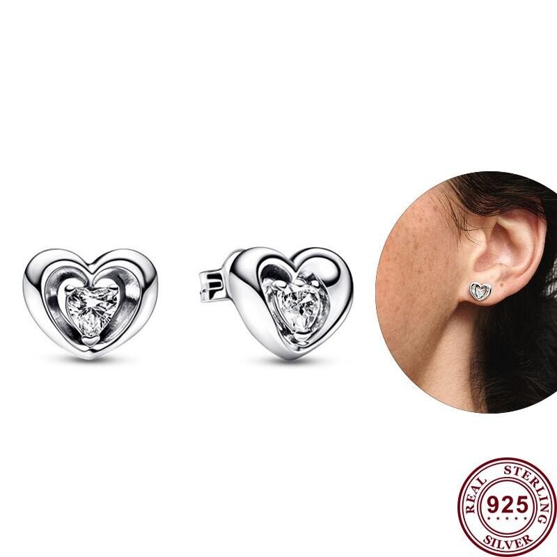 Hot Sale 925 Sterling Silver Wave Hand Painted Love Heart Original Women's Double Heart Logo Earrings Wedding DIY Charm Jewelry
