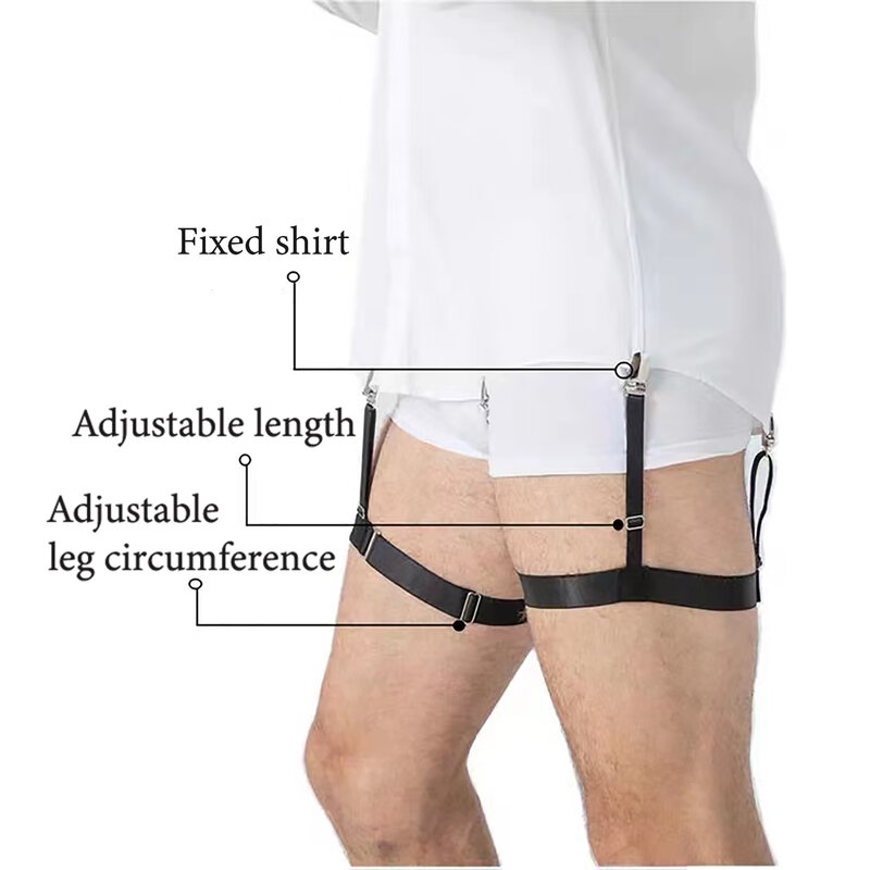 Hot Sell Classic Black Men Shirt Stays Belt With Non-slip Locking Clips Keep Shirt Tucked Leg Thigh Suspender Business Accessory