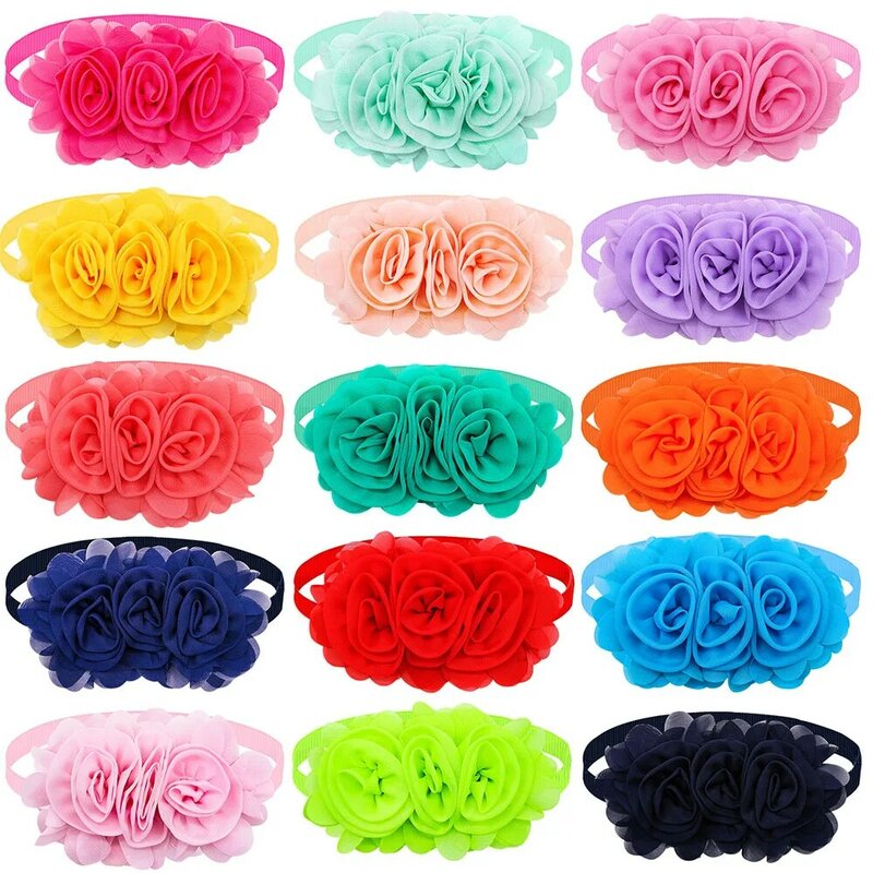 Big Flower Dog Bowties Fashion Chiffon Large Dog Bowties For Dogs Pets Grooming Bows Spring Grooming Accessories For Small Dogs