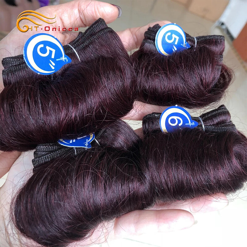 Mechones de cabello rizado brasileño, extensiones de cabello Remy de 5, 5, 6 y 7 pulgadas, 100% cabello humano, 4 Bundles1B/27/30/Burgundy
