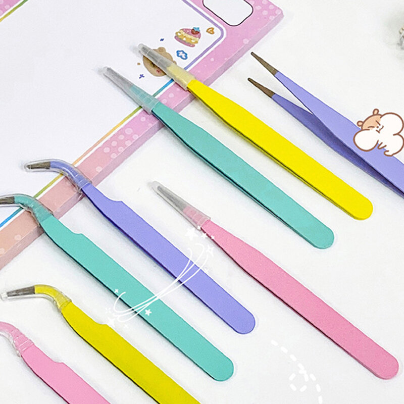 2Pcs Candy Color Straight Curved Tweezers Tool Journal DIY Scrapbooking Paper Tape Stickers Multi-Function Supplies