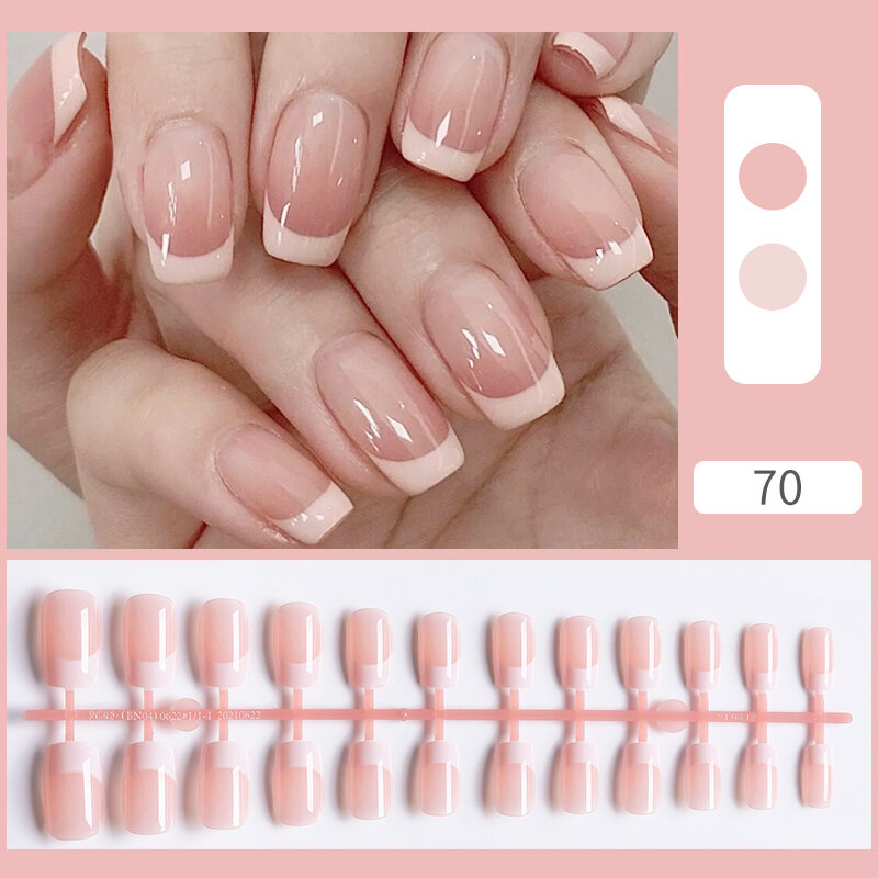 24 sztuk słodkie letnie sztuczne paznokcie łatki różowy brokat nago naciśnij na paznokcie kobiety poręczny naklejki do paznokci pełne wykończone sztuczne paznokcie