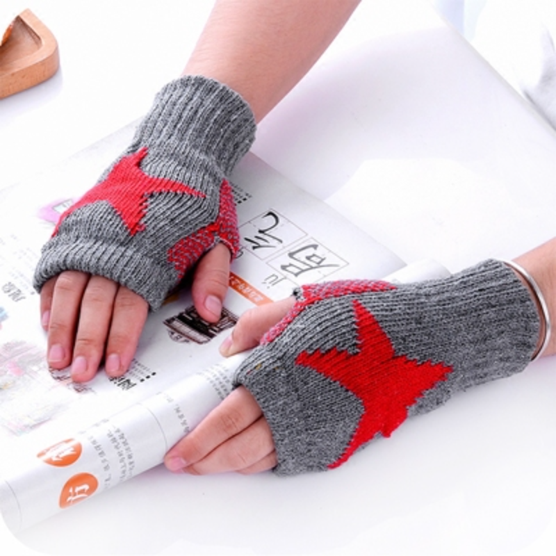 Universal Fashion Couple Half Finger Pentagram Y2K Gloves Autumn Winter Knitted Woolen Versatile Gloves General Warm Dew Gloves