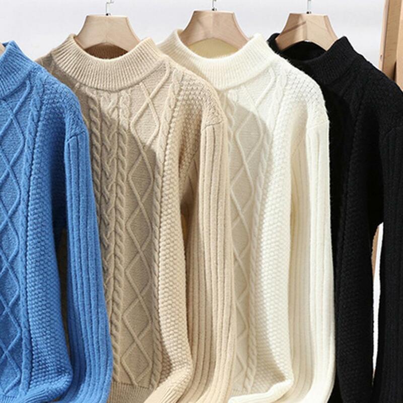 Suéter grosso de malha masculino, gola redonda, anti-pilling, resistente ao frio, macio, aconchegante, monocromático, inverno