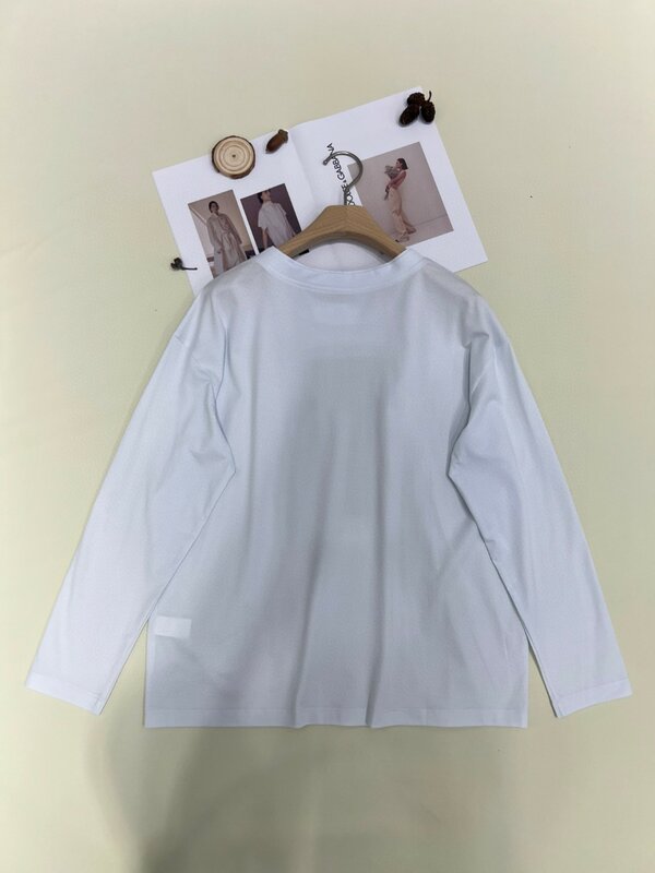Wiosenna bawełniana bluzka z okrągłym dekoltem z długim rękawem i w stylu casual, cienka