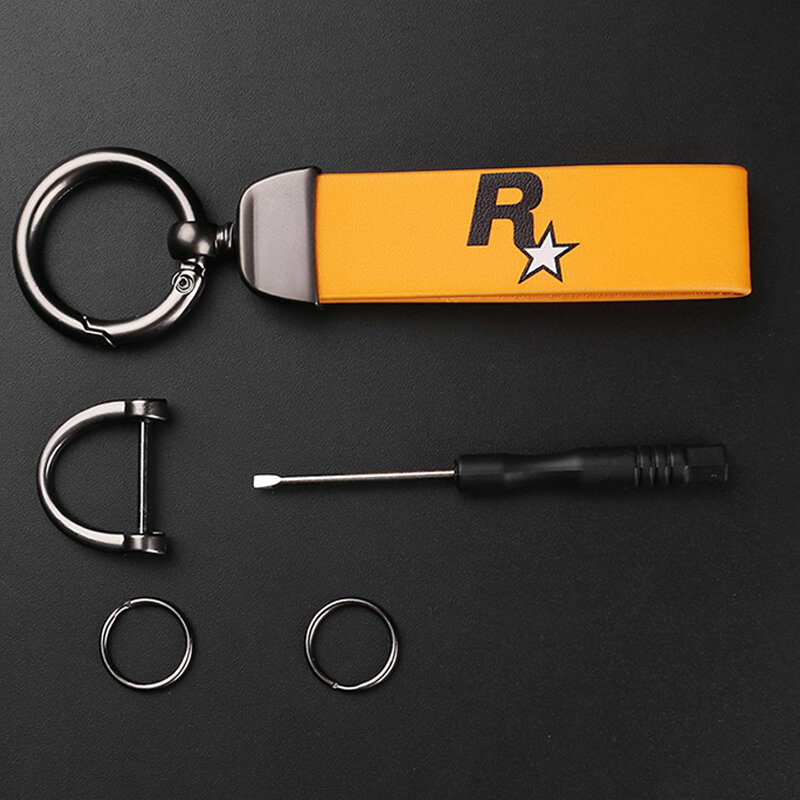 Llavero Rockstar para coche, llaveros de cuero PU con cordón, colgante de aleación de Zinc de alta calidad, accesorios de moda