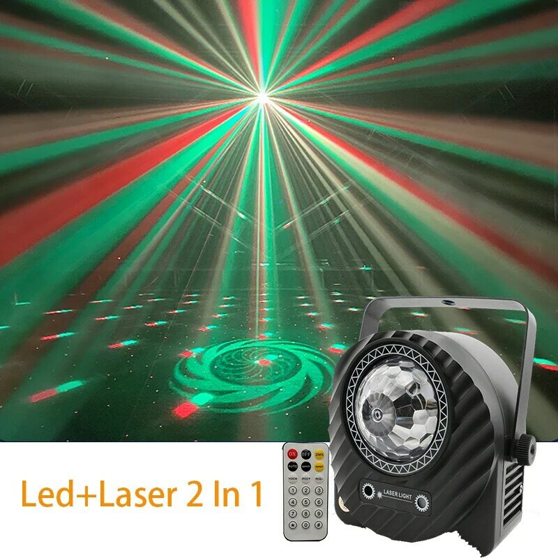 DJ Light Led Crystal Magic Ball With Red Green Laser 2 Effect IN 1 Light Remote Led Beam Flower Disco For Party Holiday Wedding