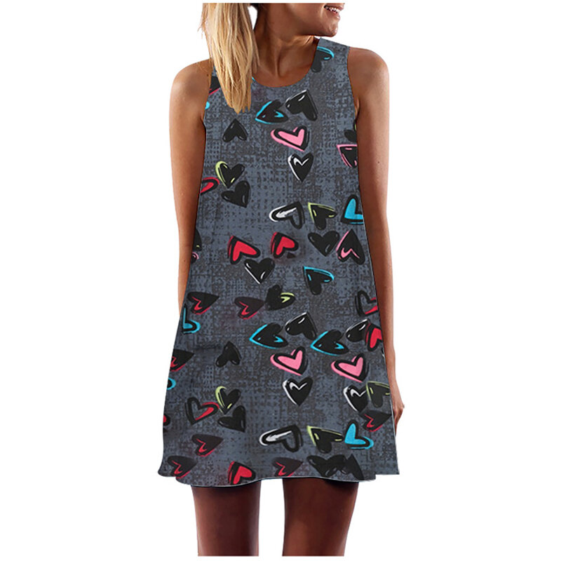 New Love 3D Printing Tone Tank Top Miniskirt Hip Hop Women's Party Beach Sun Dress Loose O-Neck A-Line Sleeveless Dress
