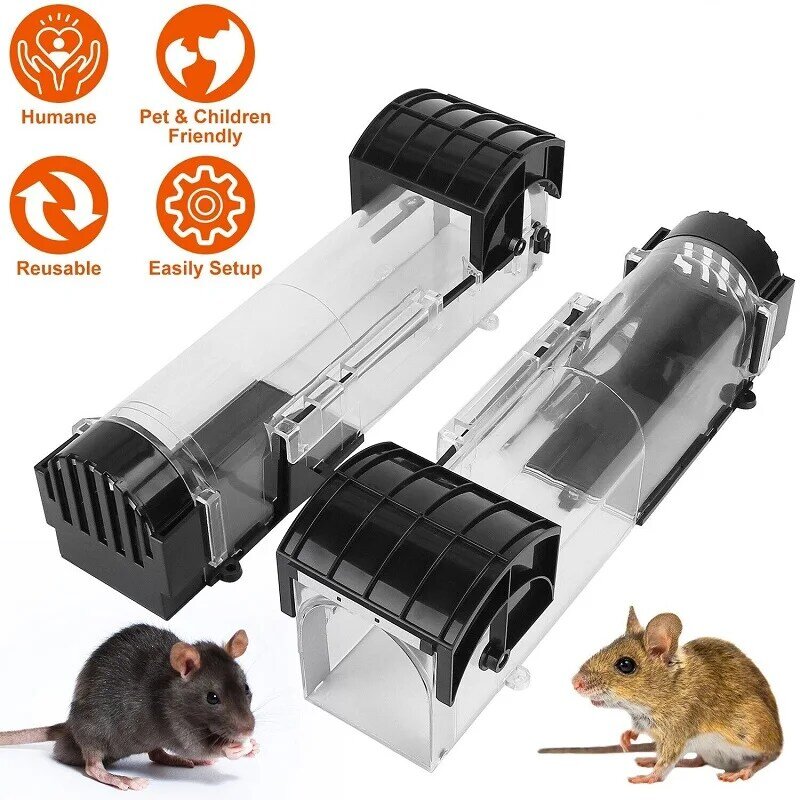 Smart Self-locking Mousetrap Safe Firm Transparent Household Mouse Catcher Plastic Reusable Humane Indoor Outdoor Rat Trap