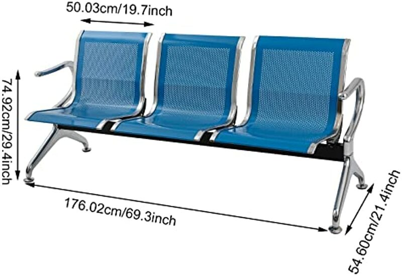 Waiting Room Chair with Arms 3-Seat Airport Reception Bench for Business Hospital Market