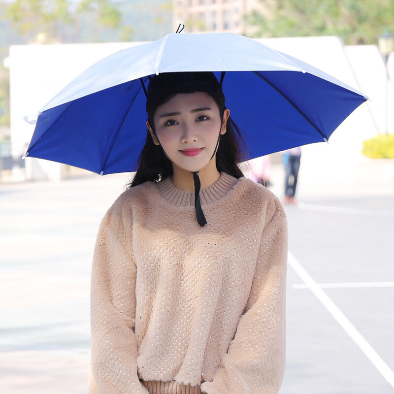 Double-Layer Windproof Rainproof Fishman Head-Mounted Folding Top Umbrella Hat Outdoor Sun Protection Hanging Rice
