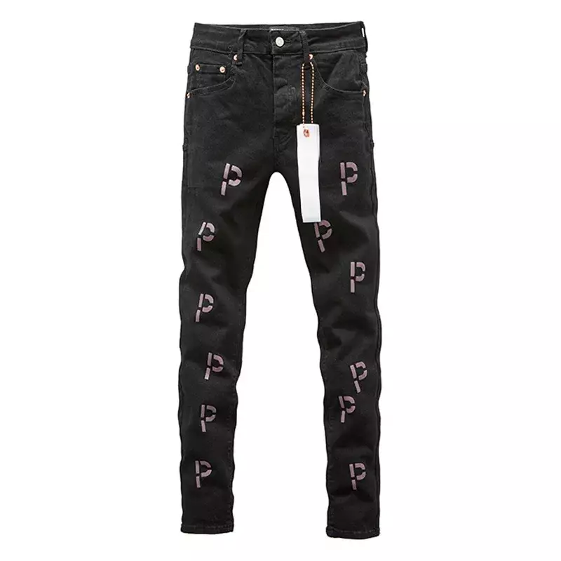 Najwyższej jakości fioletowe dżinsy marki ROCA New Letter Embroidery Washed Jeans Męskie proste, stylowe i wąskie spodnie