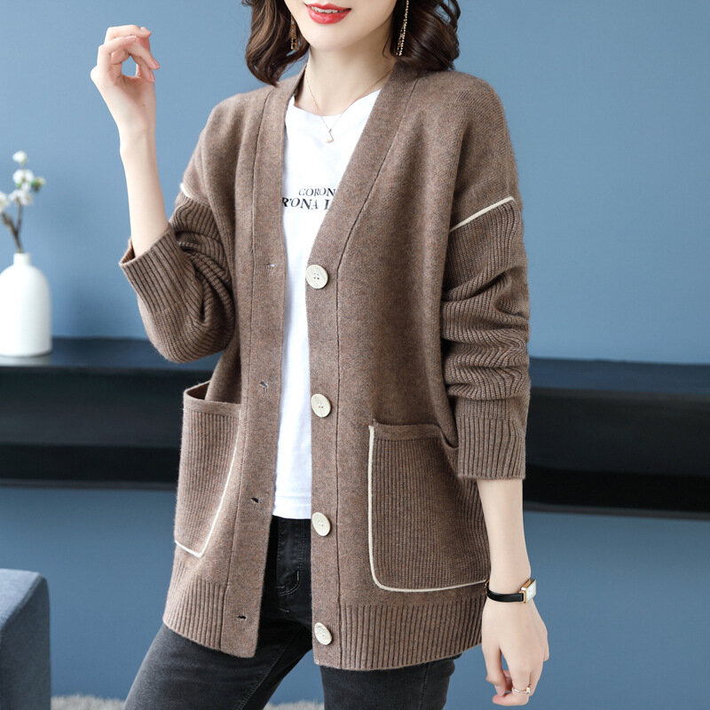 Oversized Autumn Winter Knitted Cardigan For Women New Lazy Loose Outerwear Middle-aged Mothers Sweater Jacket Knitwears Coat