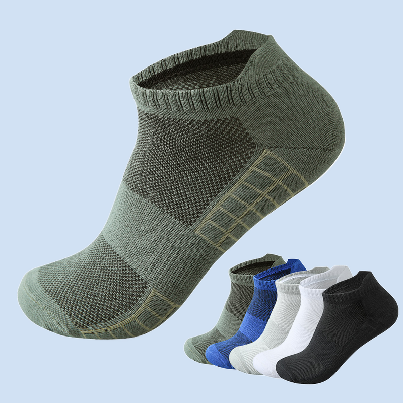ถุงเท้าข้อสั้นสำหรับผู้ชาย5คู่ถุงเท้ากีฬาผ้าฝ้ายระบายอากาศได้ดีถุงเท้ากีฬาลำลองสำหรับนักกีฬาฤดูร้อน