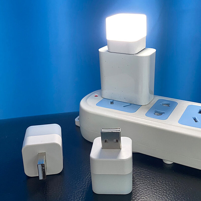 1Pcs USB Plug Lamp Mini LED Night Light Small Square Reading Eye Protection Lamps Portable USB Power Bank Charging Night Light