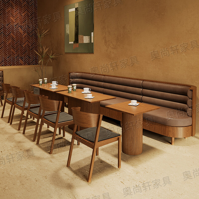 Sofá con asiento de tarjeta para cafetería, mesa y silla de catering comercial, combinación de restaurante, bar, tienda de té con leche, recep de ocio de madera maciza