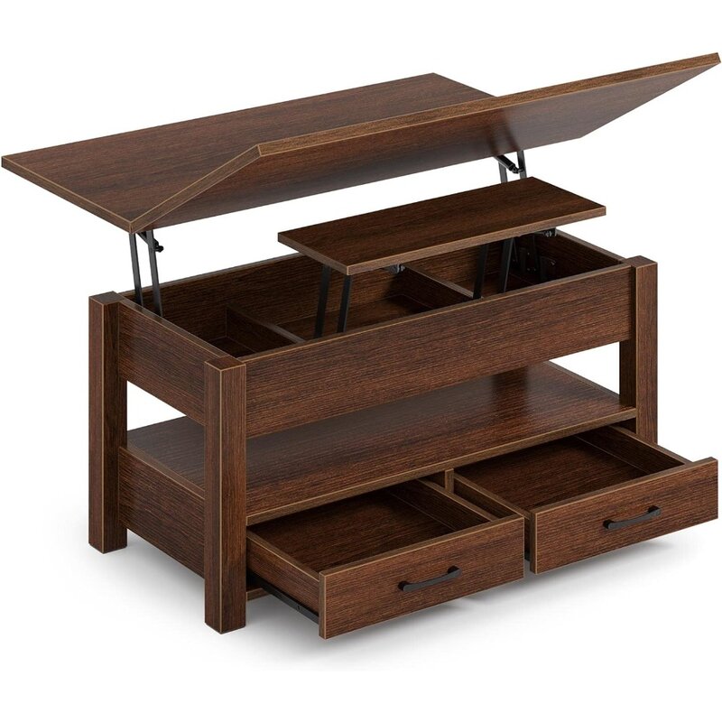 Coffee Table Lift Top, Multi-Function Convertible Coffee Table with Drawers and Hidden Compartment