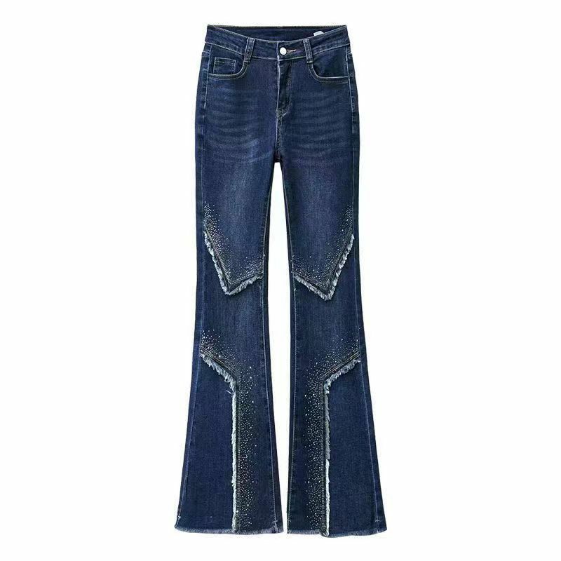 Office Lady Casual Women Flared Jeans Spring Autumn Korean Fashion Y2k Ironing the Edges High Waist Slim Straight Denim Pants