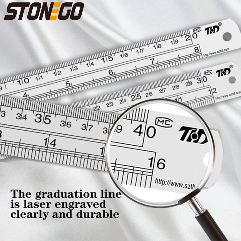 STONEGO ไม้บรรทัดสแตนเลส,6, 8, 12, 16, 20นิ้วไม้บรรทัดโลหะ,ที่มีความแม่นยำสูง Graduation Line สองด้านขนาด
