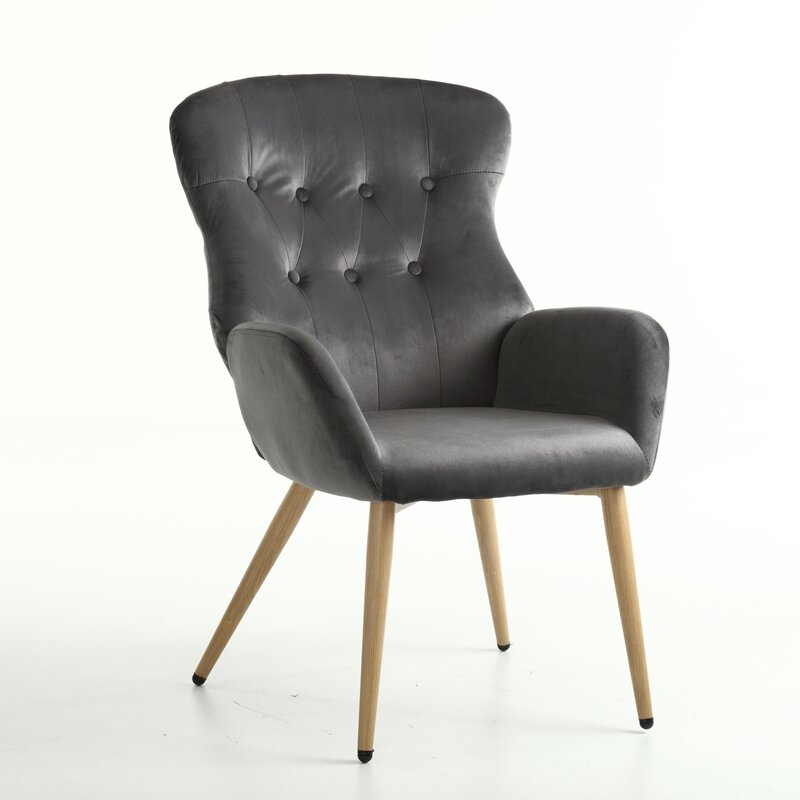 Hengming Akzent Stuhl moderne getuftete Knopf Wingback Waschtisch Stuhl mit Armlehnen gepolstert hohe Rückenlehne Schreibtischs tuhl mit Metall beinen für