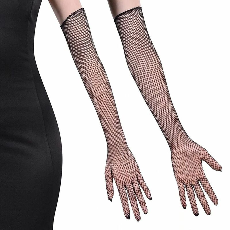 Длинные эластичные перчатки для танцев, защита от солнца, солнцезащитные перчатки для косплея, сетчатые варежки для вождения 45 см, танцевальные искусственные перчатки