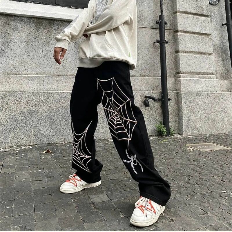 Streetwear Y2k celana Anime pria, celana olahraga ukuran besar kaki lebar, celana lurus longgar teknologi baru 2023