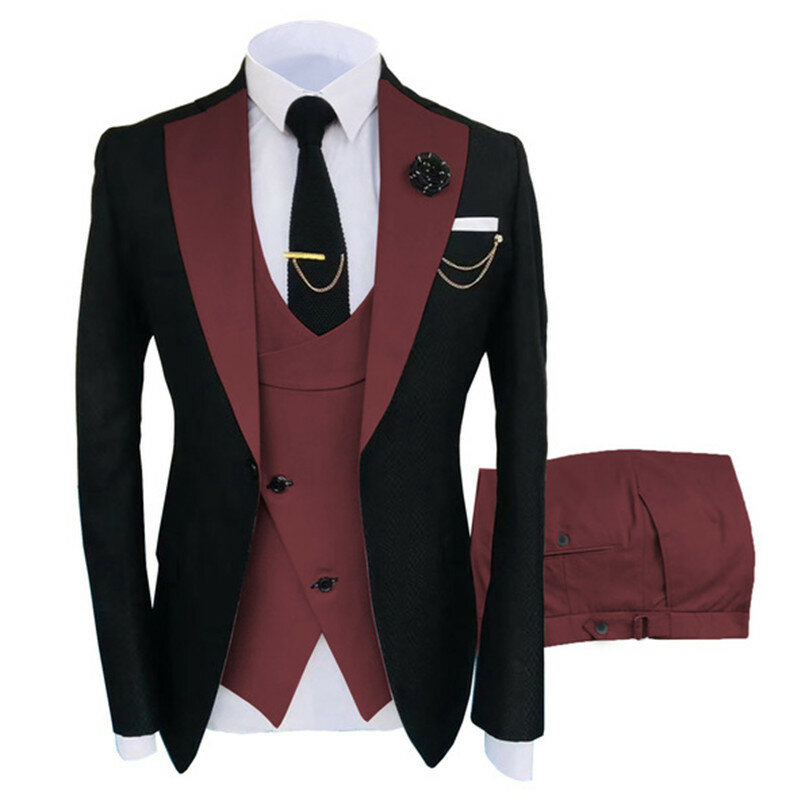 3 pezzi abiti da uomo Slim Fit abiti da lavoro formali risvolto tacca possono essere personalizzati per abiti da sposa Groosmen (Blazer + gilet + pantaloni)