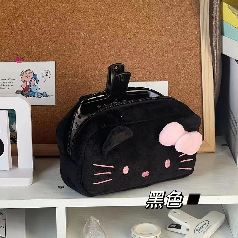 Bolsa de pluma de felpa Kawaii Hellos Kittys, bolsa de papelería de gran capacidad para estudiantes, bolsa de almacenamiento de maquillaje para niñas lindas, regalos de vacaciones para parejas