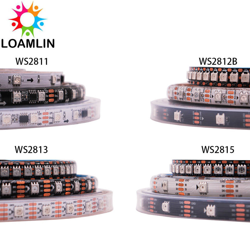 Bande Lumineuse RGB LED Intelligente, WS2812B, WS2811, WS2813, WS2815 Pixel, 5050, WS2812, Adressable Inicalement, 30/60/144 Diodes/m, Ruban DC5V/12V
